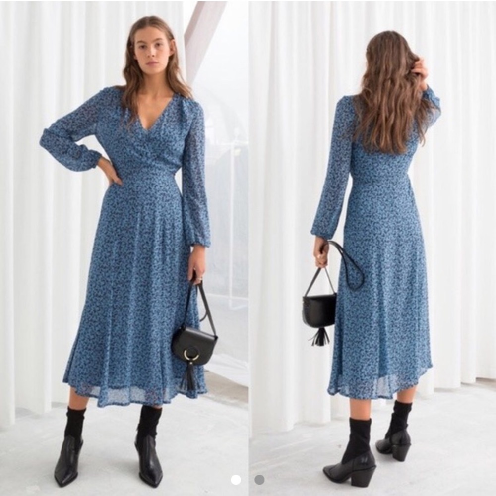 & Other Stories Blue Floral Midi Dress